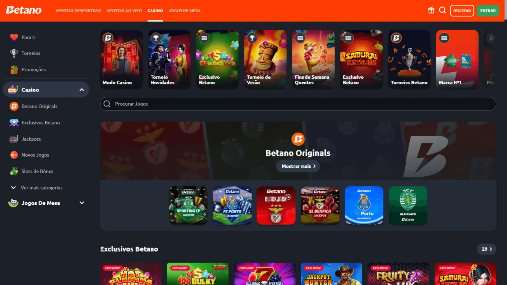 Vista de la sección de casino de Betano Chile, con juegos originales, torneos temáticos y tragamonedas exclusivas disponibles para los usuarios registrados.